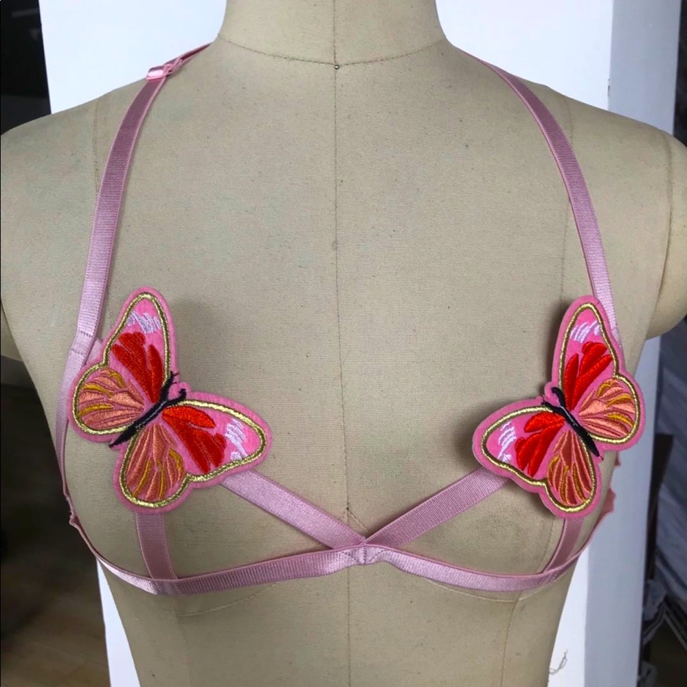 Butterfly Bralette Lingerie. Butterfly Bra. PINK